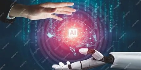 Powiększ grafikę: Ręka człowieka i robota.