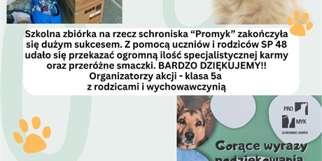 Wielkie serca społeczności SP 48! Zbiórka dla schroniska „Promyk”